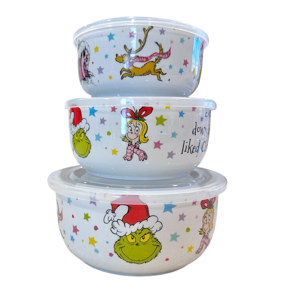 🌲Set Of 3 Grinch Whoville Christmas Ceramic
Storage Bowl Container Press…